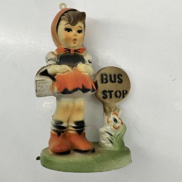 Vintage Kurt S Adler Plastic Hummel Like Christmas Ornament Bus Stop German Girl - Picture 2 of 9
